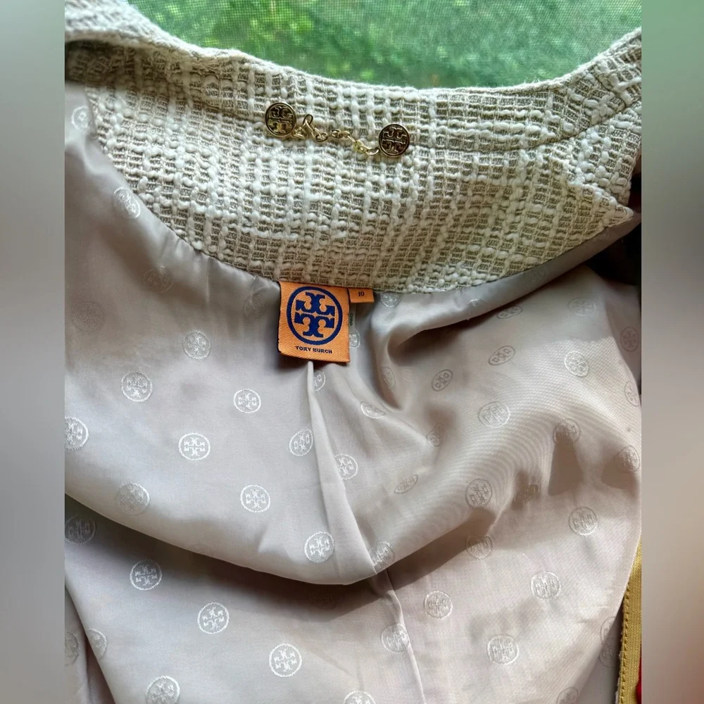 Tory Burch Cream Tweed Jacket with Red, Orange & Purple Trim